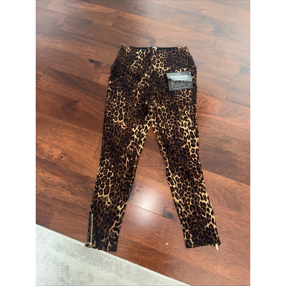 Iman Global Chic Leopard Print Ankle Zipper Leggings Women's large Long New